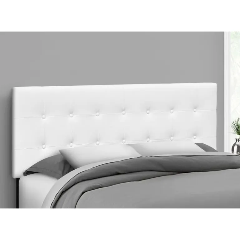 Headboard - queen size - button tufted / upholstered panel - white leather-lo - Monarch
