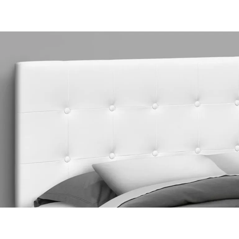 Headboard - queen size - button tufted / upholstered panel - white leather-lo - Monarch