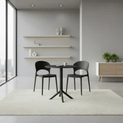 Indoor/Outdoor Resin Dining Set with Round Table and 2 Stackable Chairs – Black