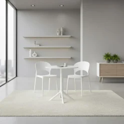 Indoor/Outdoor Resin Dining Set with Round Table and 2 Stackable Chairs – White