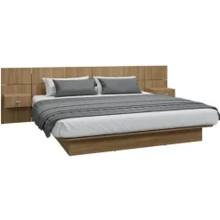 King Platform Bed with Headboard and Nighstands (78