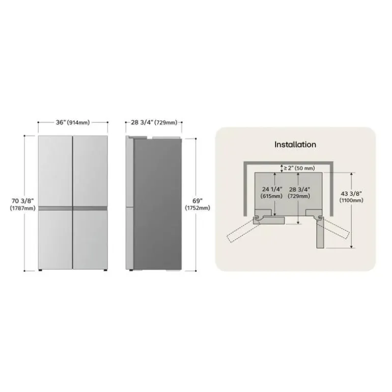 LG 23,6 Cu Ft 36 In Refrigerator Stainless Steel Bottom Freezer, French door - LF24C8200S