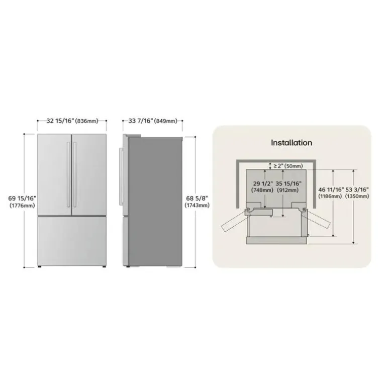 LG 25 Cu Ft 33 In Refrigerator Stainless Steel Bottom Freezer, French door - LF25H6200S