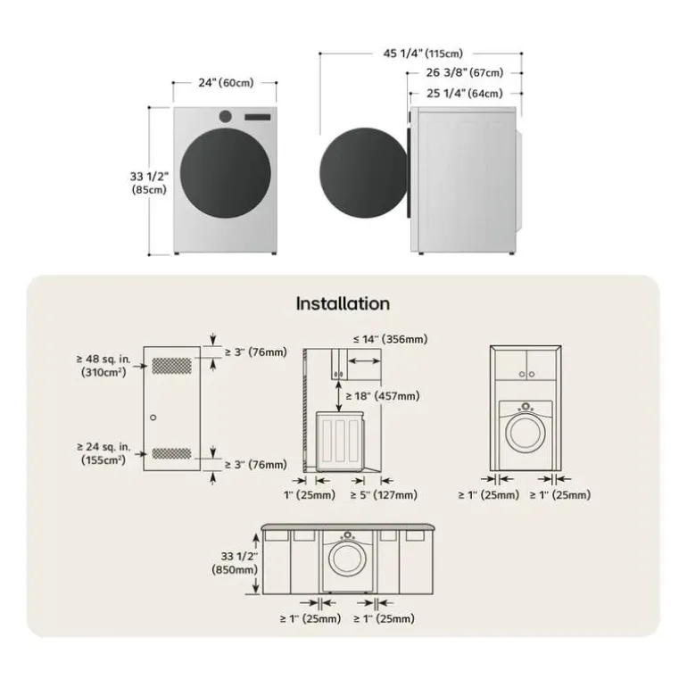 LG Compact Dryer Front-Load White 24" - DLHC1455W