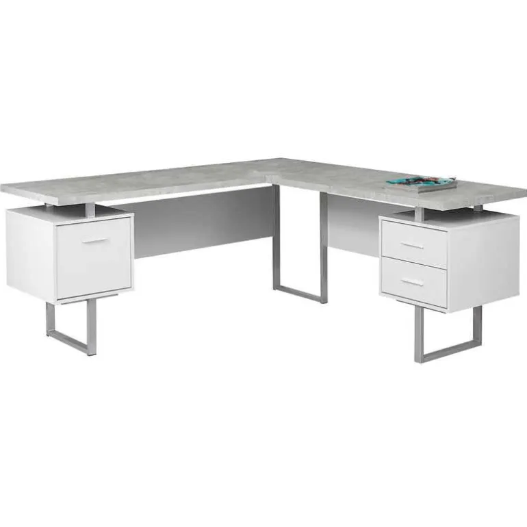 L-shaped computer desk / cement-look top - Monarch