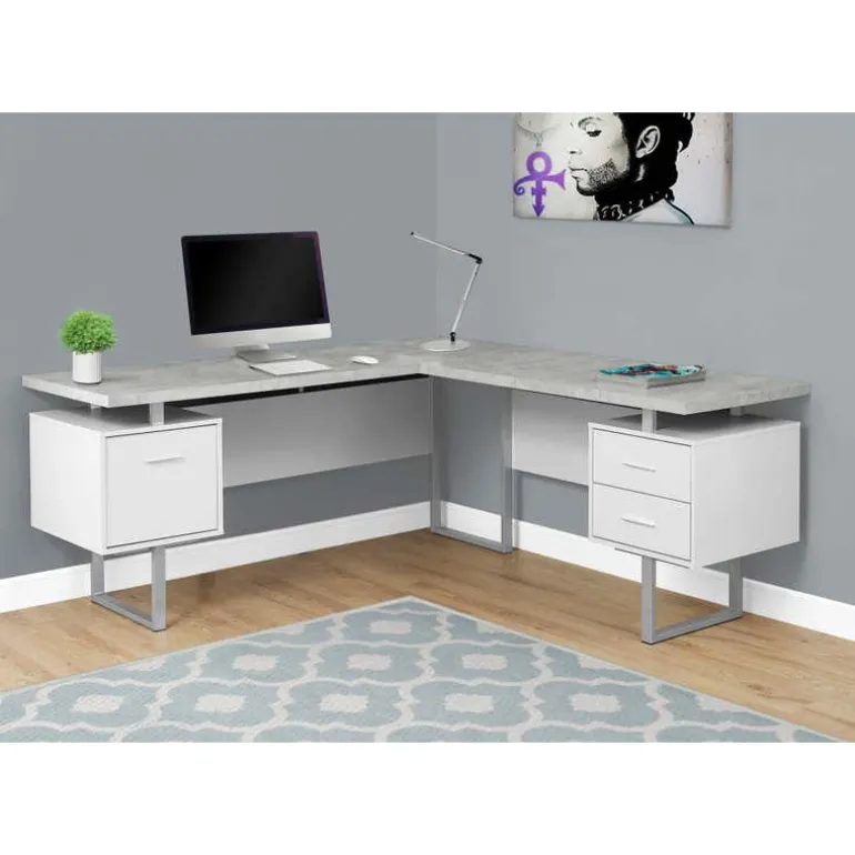 L-shaped computer desk / cement-look top - Monarch