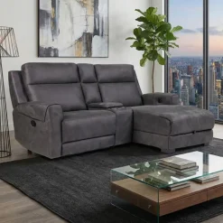 Modular Reclining Loveseat, Chaise  with Storage, Console with Cup Holders, and USB/USB-C Ports - 3 pcs