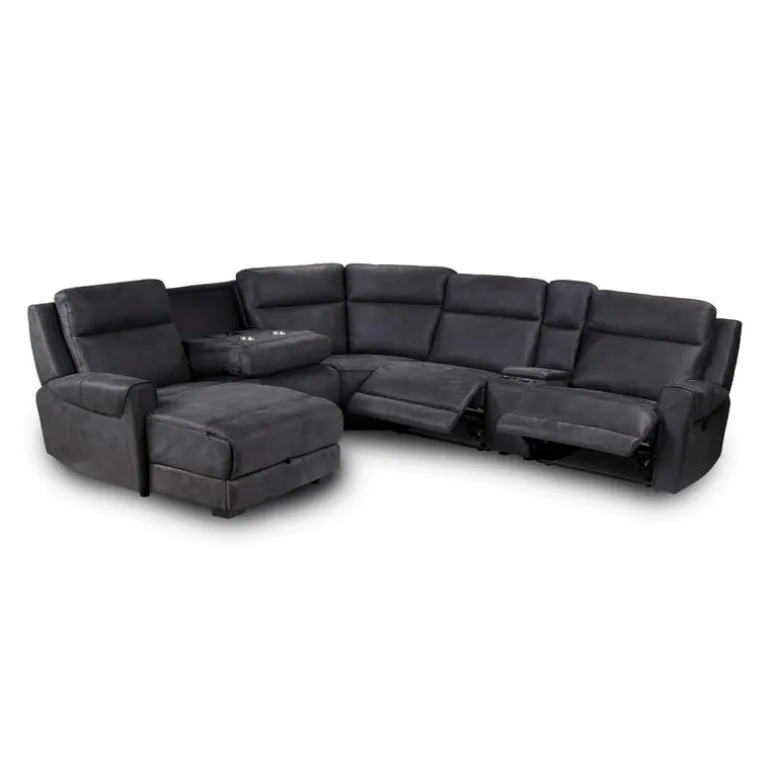 Modular Reclining Sectional with Fold-Down Seat, Chaise with Storage and Console - 6 pcs