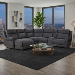 Modular Reclining Sectional with Fold-Down Seat, Chaise with Storage and Console - 6 pcs