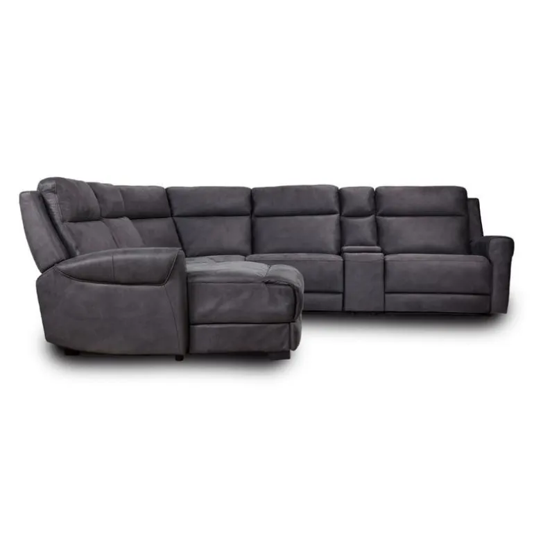 Modular Reclining Sectional with Fold-Down Seat, Chaise with Storage and Console - 6 pcs