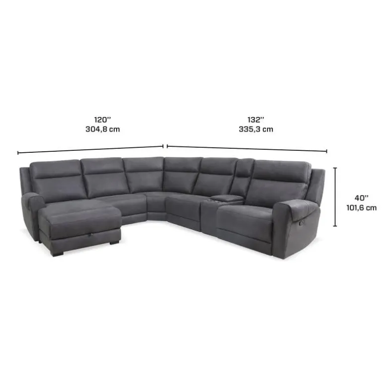 Modular Reclining Sectional with Fold-Down Seat, Chaise with Storage and Console - 6 pcs