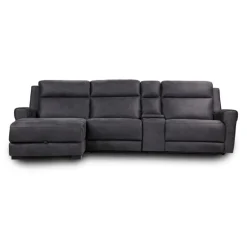 Modular Reclining Sectional, Chaise with Storage, Console with Cup Holders and USB/USB-C Ports - 4 pcs