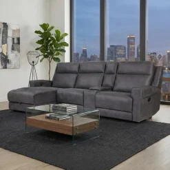 Modular Reclining Sectional, Chaise with Storage, Console with Cup Holders and USB/USB-C Ports - 4 pcs