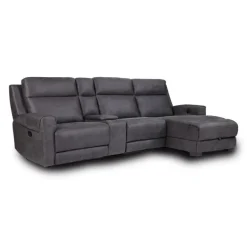 Modular Reclining Sectional, Chaise with Storage, Console with Cup Holders and USB/USB-C Ports - 4 pcs