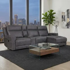 Modular Reclining Sectional, Chaise with Storage, Console with Cup Holders and USB/USB-C Ports - 4 pcs
