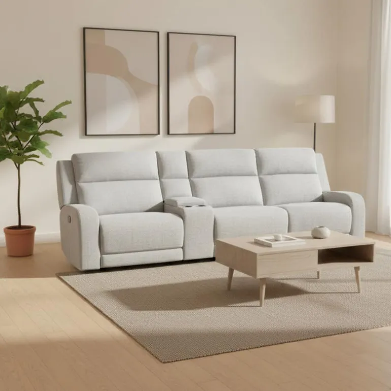 Modular Reclining Sofa and Console with Storage and Cup Holders - 4 pcs
