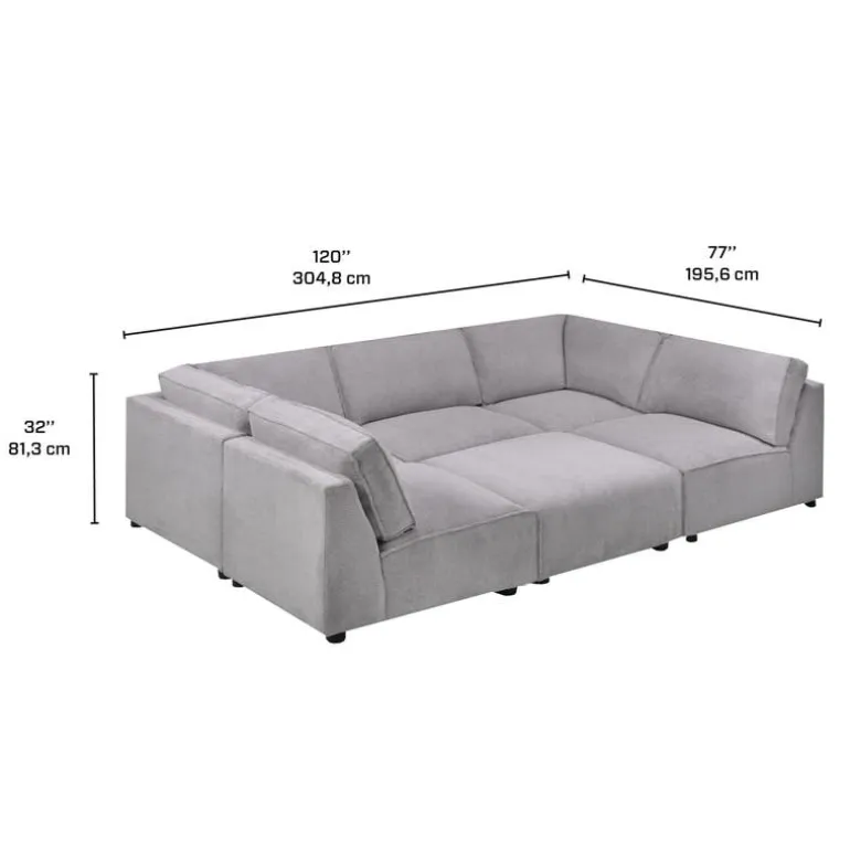 Modular U-Shaped Sectional with Ottoman - 6 pcs