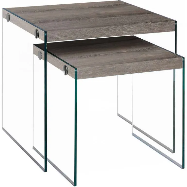 Nesting table - 2pcs set / dark taupe / tempered glass - Monarch
