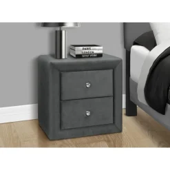 Nightstand - upholstered / 2 storage drawers - 21"h - dark grey velvet - Monarch