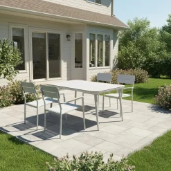 Outdoor Aluminum Dining Set with Tempered Glass Top and 4 Chairs