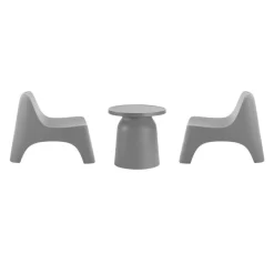 Outdoor Resin Conversation Set with 1 Accent Table and 2 Stackable Seats - Grey