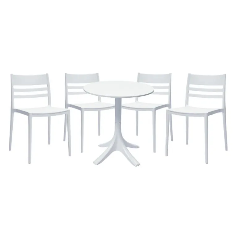 Outdoor Resin Dining Set with 1 Round Table and 4 Stackable Chairs - White