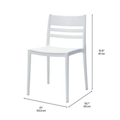 Outdoor Resin Stackable Chairs with Square Seat and Back (Set of 4) - White