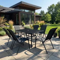 Outdoor Steel Rectangular Dining Table with 6 Chairs