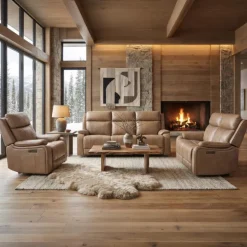 Power Leather Recliner with Adjustable Headrest - Taupe