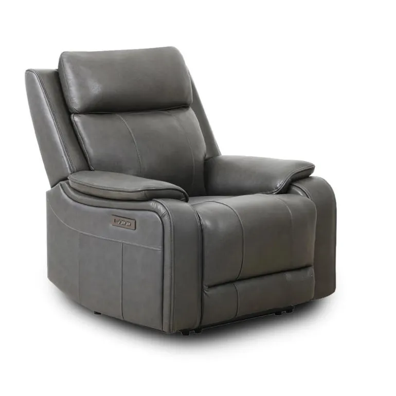 Power Leather Recliner with Adjustable Headrest - Grey