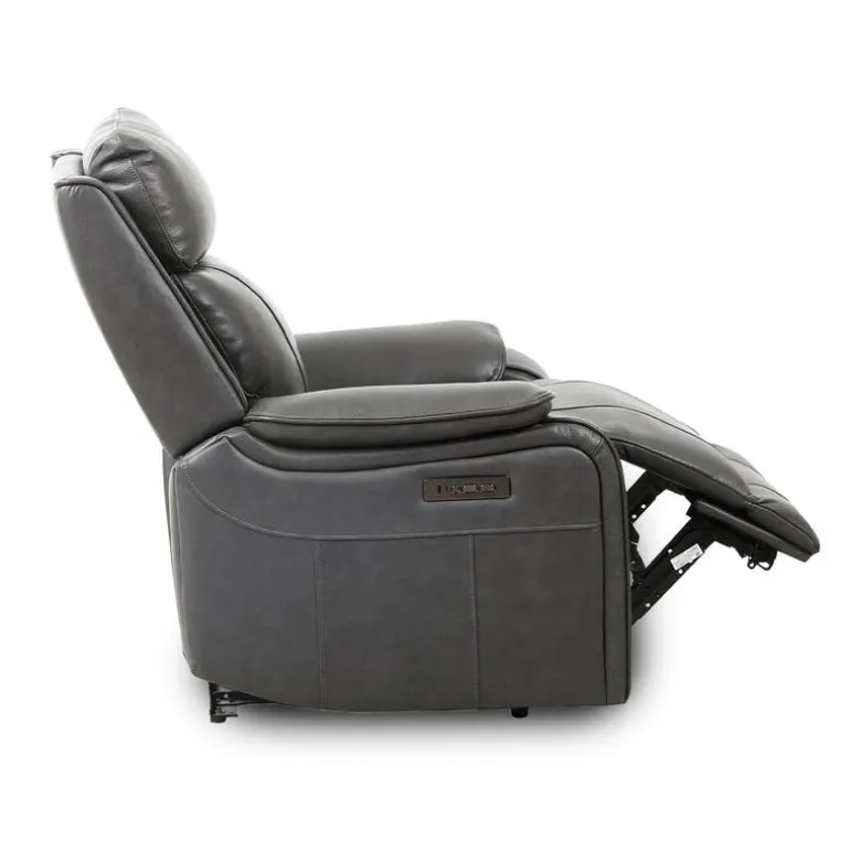Power Leather Recliner with Adjustable Headrest - Grey