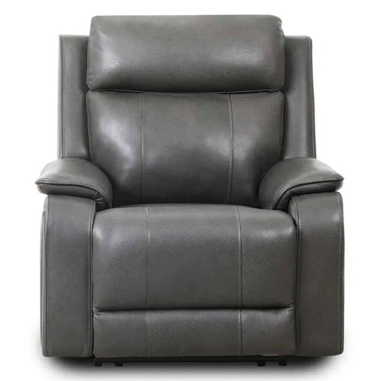 Power Leather Recliner with Adjustable Headrest - Grey