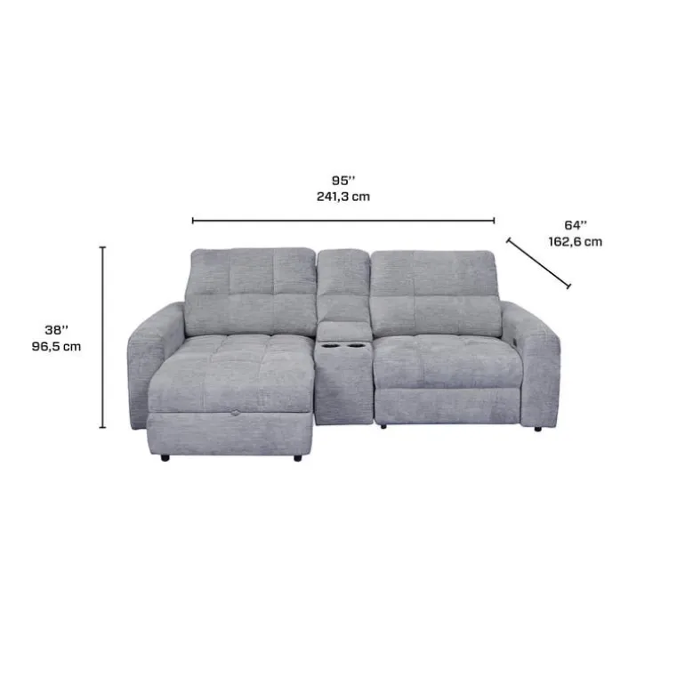 Power Modular Reclining Loveseat, Left-Side Chaise with Storage, and Console - 3 pcs