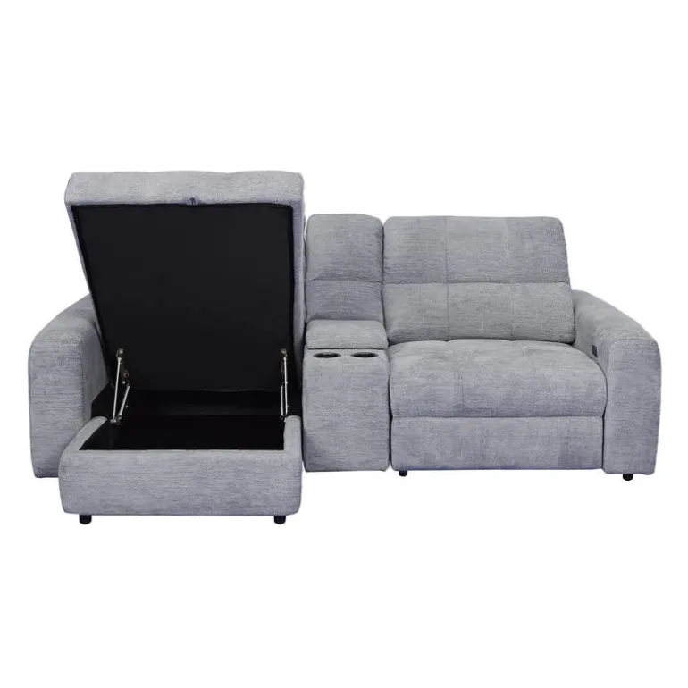 Power Modular Reclining Loveseat, Left-Side Chaise with Storage, and Console - 3 pcs