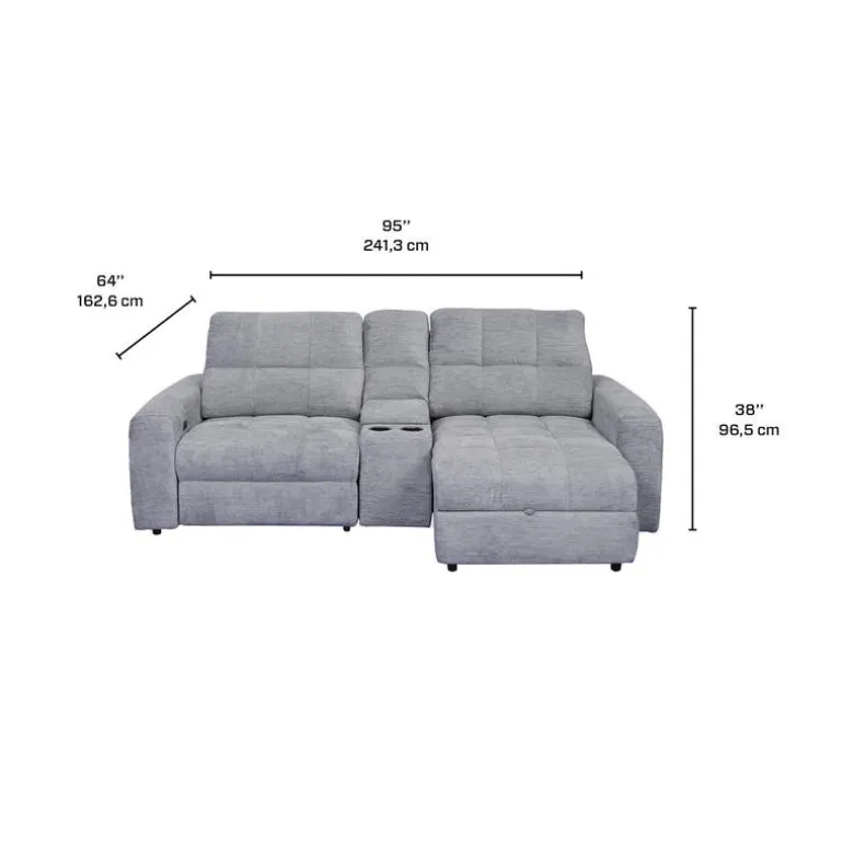 Power Modular Reclining Loveseat, Right-Side Chaise with Storage, and Console - 3 pcs