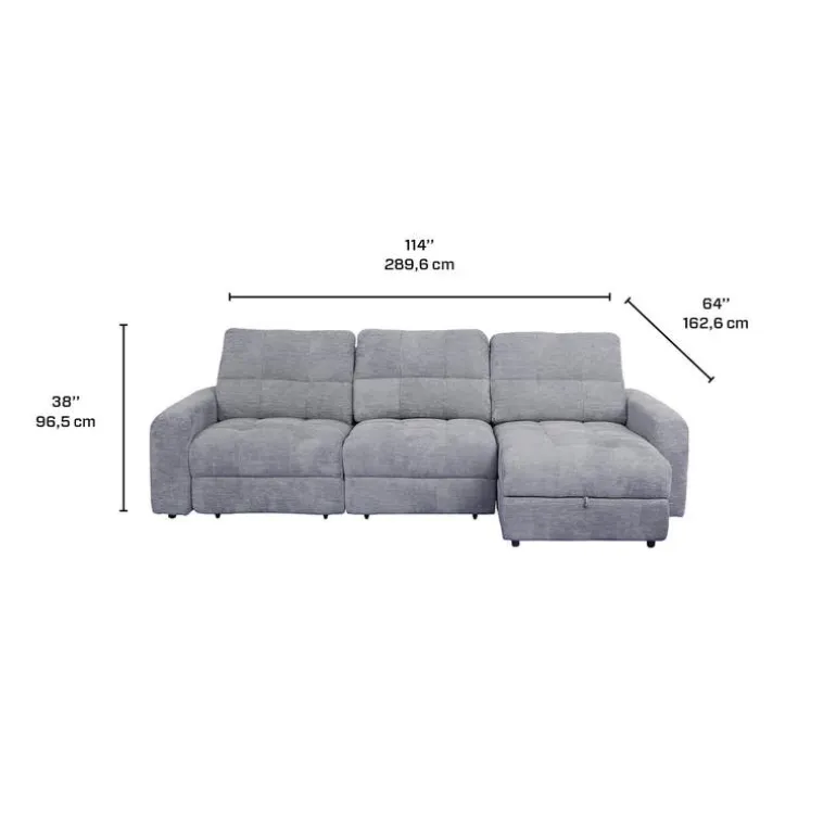 Power Modular Sofa with 2 Sliders and Right-Side Chaise with Storage - 3 pcs