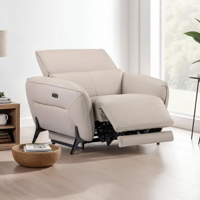 Power Recliner with Adjustable Headrest - Genuine Leather