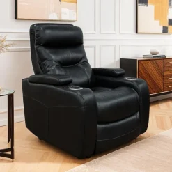 Power Recliner with Storage, Cup Holders and LED Lighting - Black