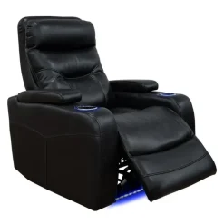Power Recliner with Storage, Cup Holders and LED Lighting - Black