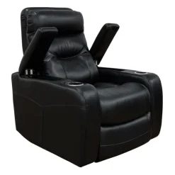 Power Recliner with Storage, Cup Holders and LED Lighting - Black