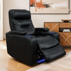 Power Recliner with Storage, Cup Holders and LED Lighting - Black