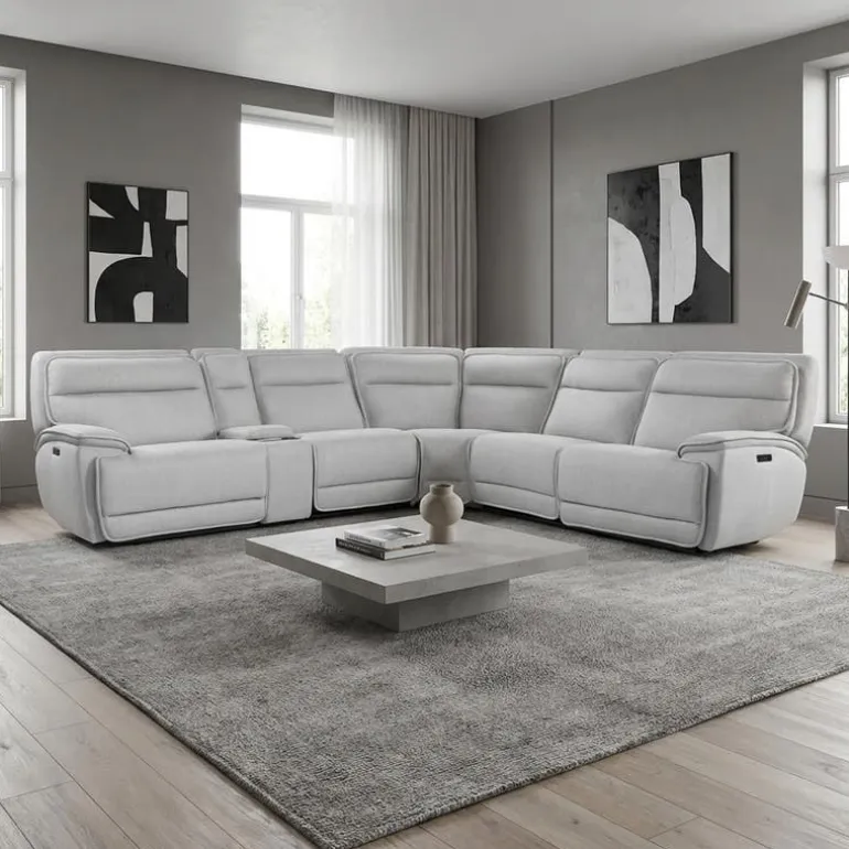 Power Reclining Modular Sectional, Adjustable Headrests, Console with an Audio System and Fold-Down Backrest Seat - 6 pcs