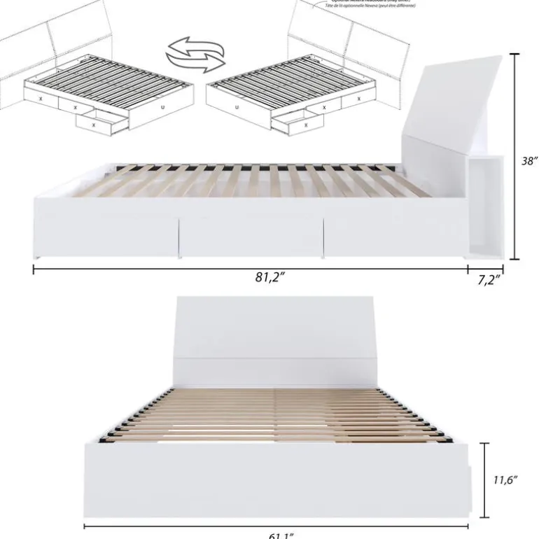 Queen Bed with 3-Drawer Storage and Headboard (60") - Nexera