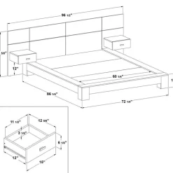 Queen Bed with Wall Units and Nightstands (60