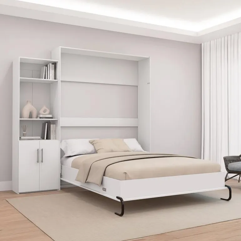 Queen Murphy Bed and Storage Unit - White
