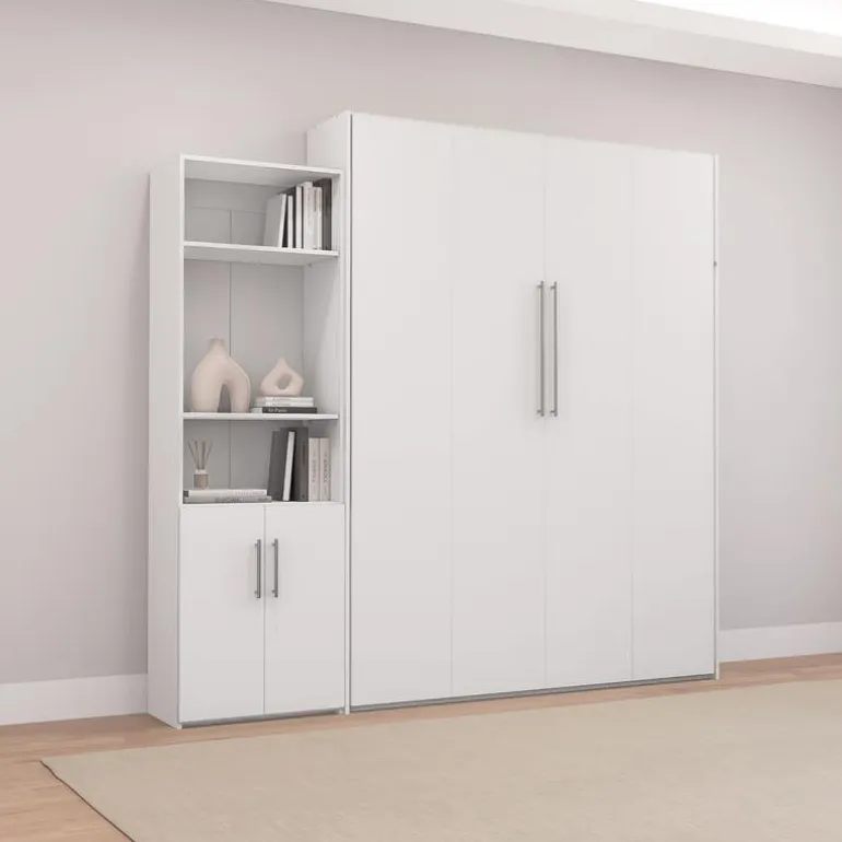 Queen Murphy Bed and Storage Unit - White