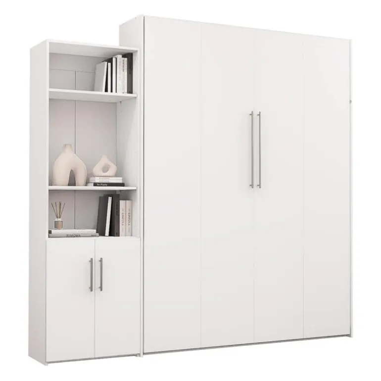 Queen Murphy Bed and Storage Unit - White