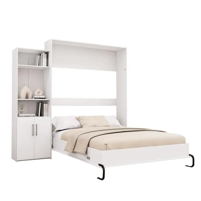 Queen Murphy Bed and Storage Unit - White