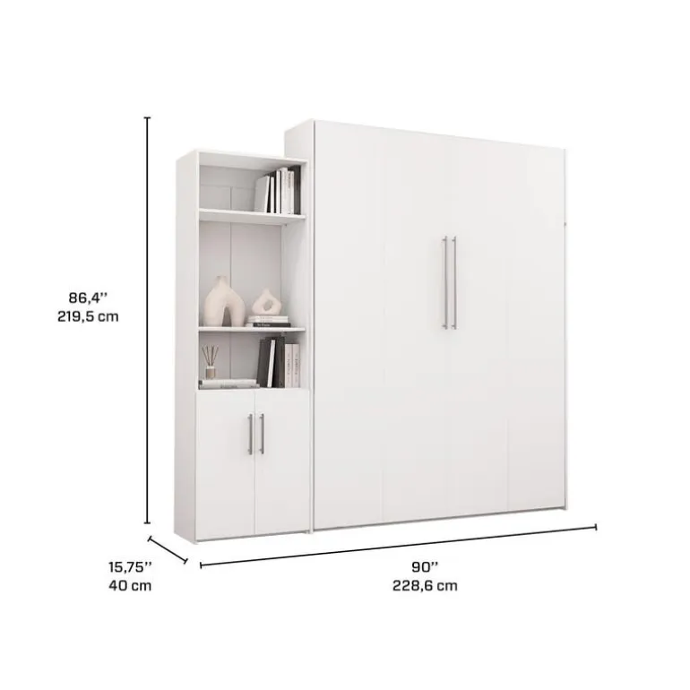 Queen Murphy Bed and Storage Unit - White