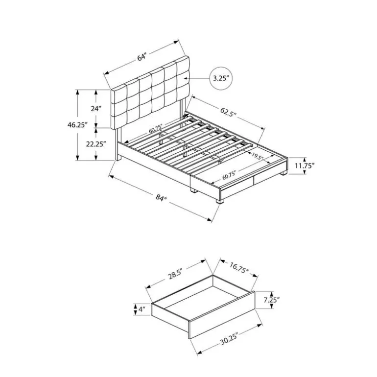 Queen Upholstered Bed with Headboard (60") - Monarch